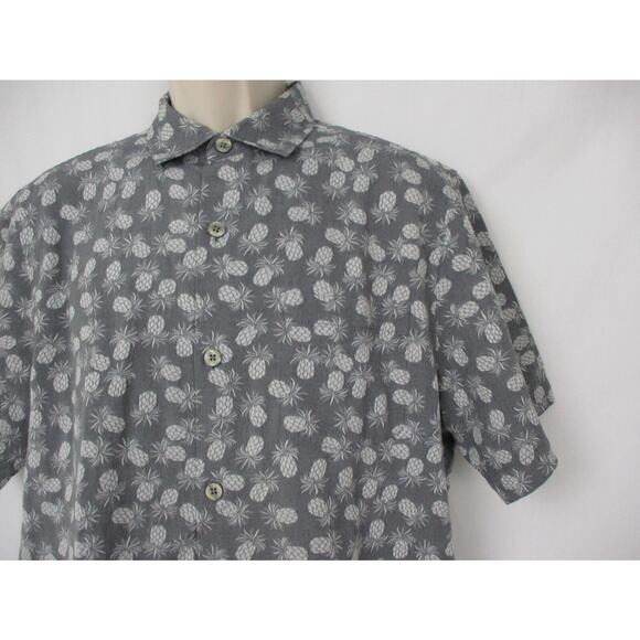 Tommy Bahama Positano Pineapple Shirt Mens Medium Hawaiian Graphite Gray Cotton - Picture 2 of 16